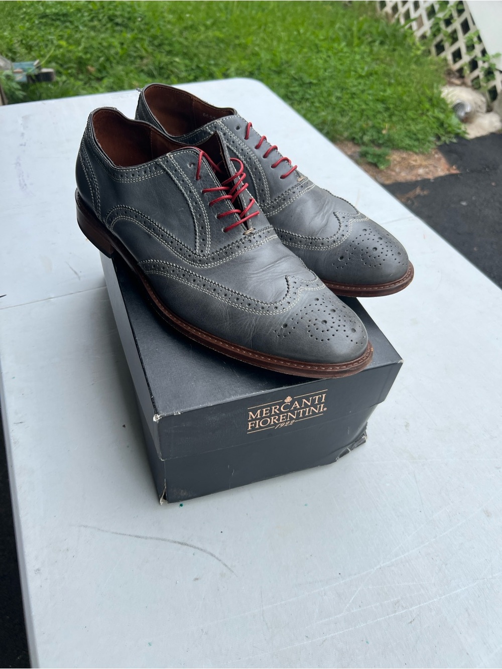 Mercanti Fiorentini Gray Wingtip Oxfords with Red Laces